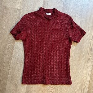 Vintage Red Boucle Turtleneck T-shirt Blouse